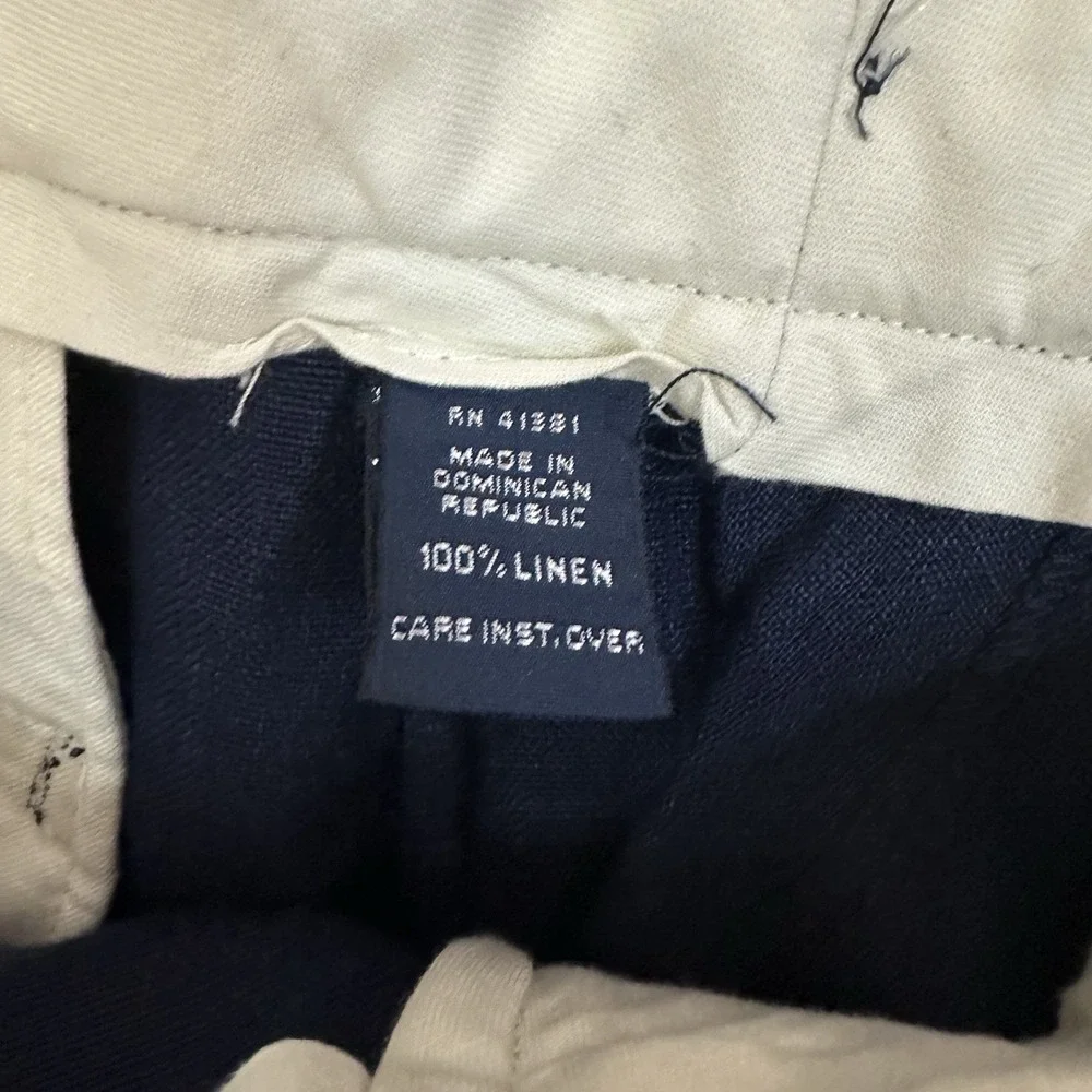VTG Polo Ralph Lauren Pants Linen Dress 34x29 Navy Pleated Trousers Preppy